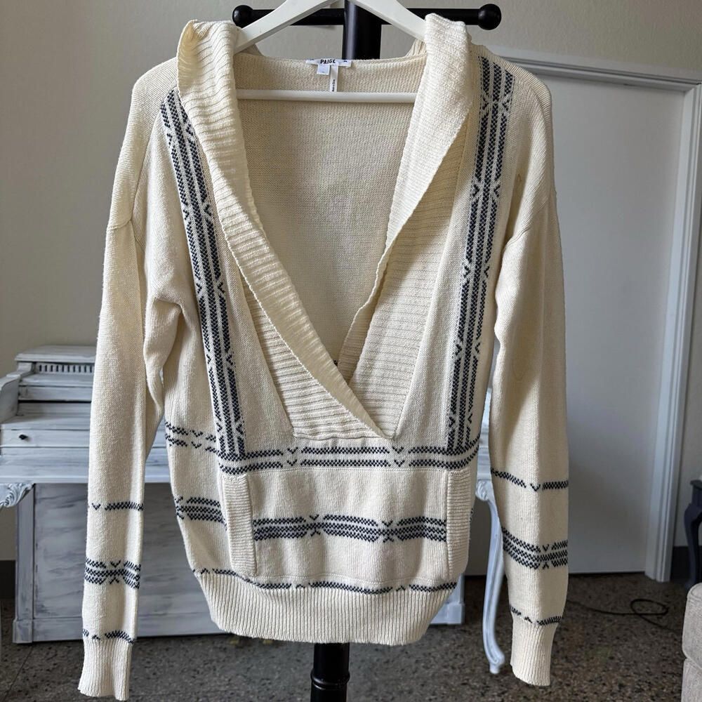 Paige Wool Blend Sweater White Knit Size S Small Long Sleeve Hooded